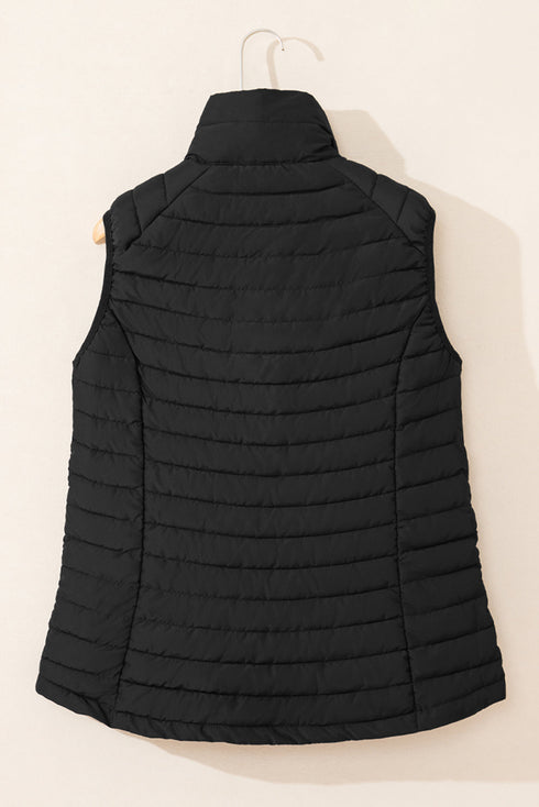 Plush Collared Quilted Zipped Puffer Vest